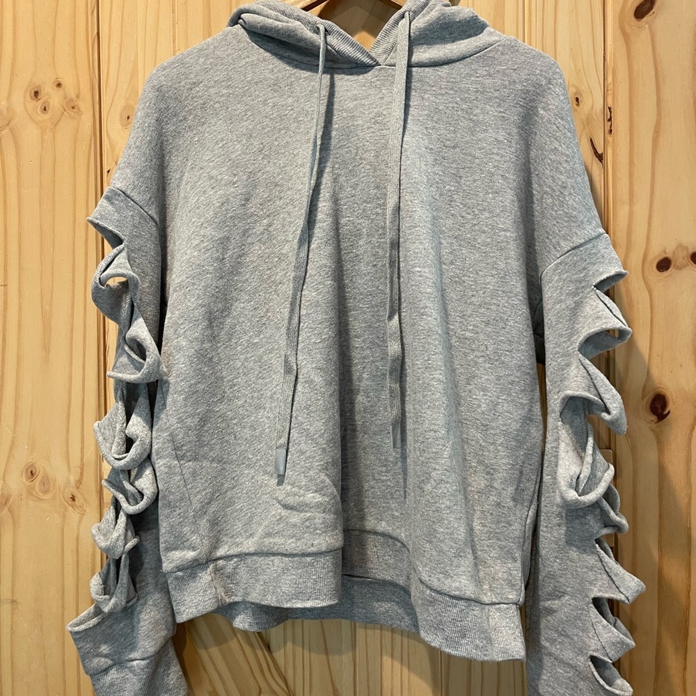 Alo Yoga Gray Women's Hoodie with Cut-Out Sleeves